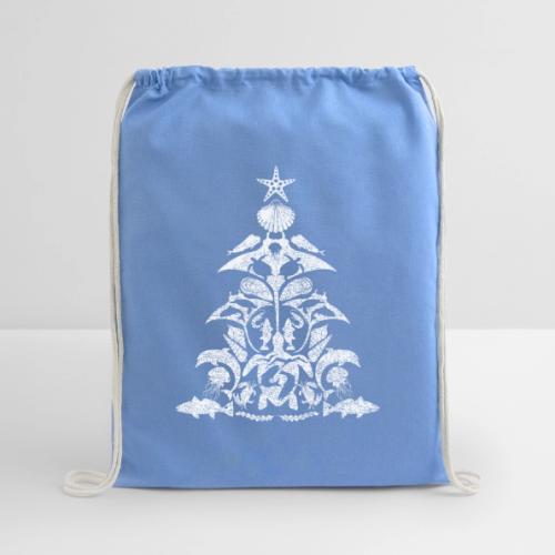 Coastal Christmas Tree White - Cotton Drawstring Bag