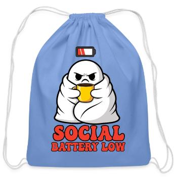 Funny Social Battery Low Introvert Ghost Coffee - Cotton Drawstring Bag - carolina blue - Front