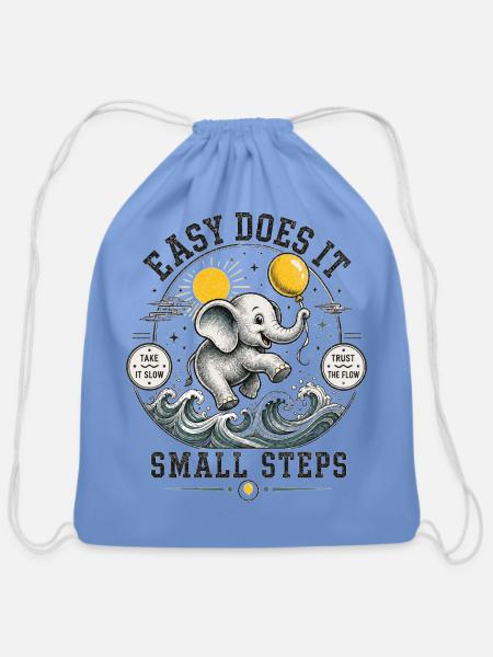 Small Steps Elephant Motivation Art - Cotton Drawstring Bag - carolina blue