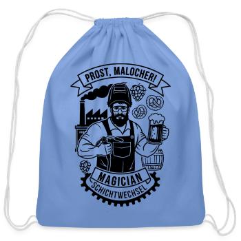 Welder Magician Prost Malocher Blue Collar Beer - Cotton Drawstring Bag - carolina blue - Front