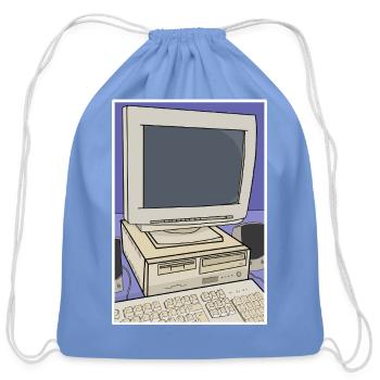 Retro Computer Desktop Setup - Cotton Drawstring Bag - carolina blue - Front