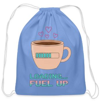 Coffee Loading… - Cotton Drawstring Bag - carolina blue - Front