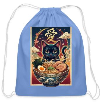 Love Cat Ramen Neon - Cotton Drawstring Bag - carolina blue - Front