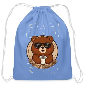 Bearly Functioning Coffee Bear - Cotton Drawstring Bag - carolina blue - Front