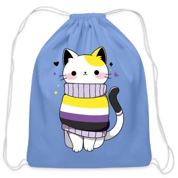 Non-binary Cat CSD Queer Pride Month LGBT Queer - Cotton Drawstring Bag - carolina blue - Front