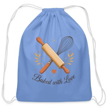 Baked with Love Kitchen Whimsy - Cotton Drawstring Bag - carolina blue - Front