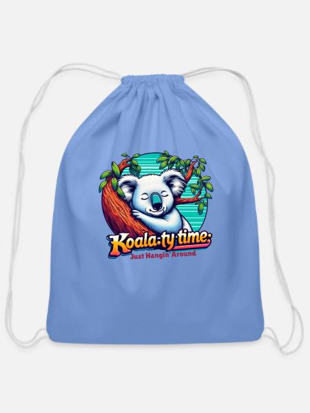 Koala-ty Time: Just Hangin' Around - Cotton Drawstring Bag - carolina blue