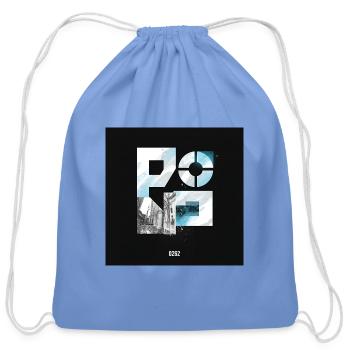 Blue Grid Echo Urban Collage 0262 - Cotton Drawstring Bag - carolina blue - Front