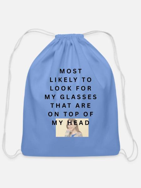 Humorous Lost Glasses Tee - Cotton Drawstring Bag - carolina blue