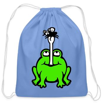 Frog catches fly Tongue Mosquito eat hunger Toad - Cotton Drawstring Bag - carolina blue - Front