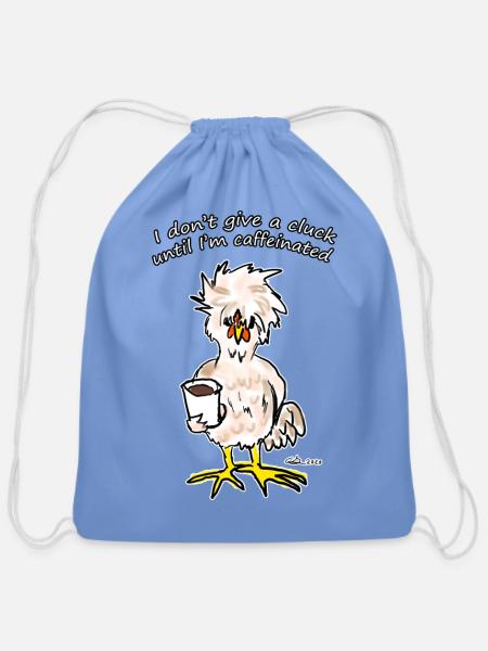 Coffee Chick - Cotton Drawstring Bag - carolina blue