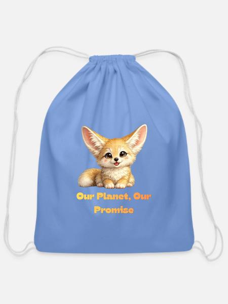 Kawaii Fox: Planetary Promise - Cotton Drawstring Bag - carolina blue
