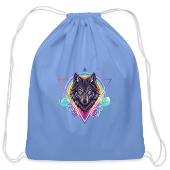 Neon Wolf in Geometric Triangle - Cotton Drawstring Bag - carolina blue - Front