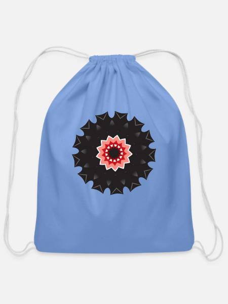 Dark Black Round - Cotton Drawstring Bag - carolina blue