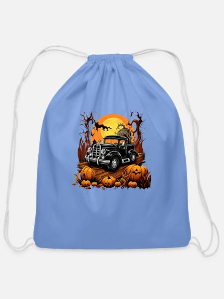 Truck Ghost Pumpkin Halloween - Cotton Drawstring Bag - carolina blue