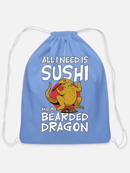 Sushi & My Bearded Dragon - Cotton Drawstring Bag - carolina blue