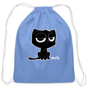 Funny Meh Cat Cute Kitty Cat Hooded - Cotton Drawstring Bag - carolina blue - Front