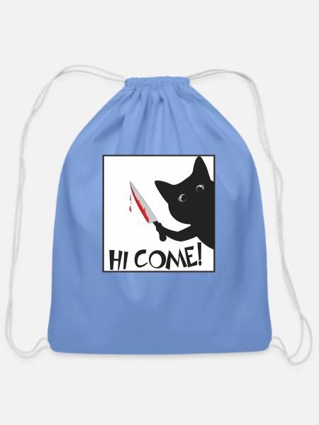 cute cat say hi come - Cotton Drawstring Bag - carolina blue