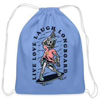 Skeleton Skateboarder Tee Art - Cotton Drawstring Bag - carolina blue - Front