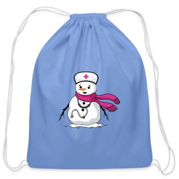 Funny snowman nurse with stethoscope - Cotton Drawstring Bag - carolina blue - Front