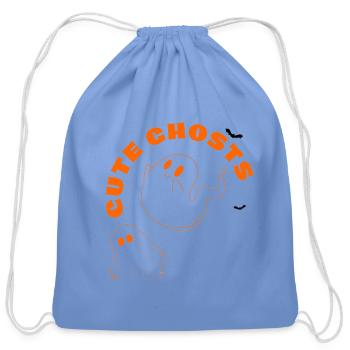Cute Ghosts Outline - Cotton Drawstring Bag - carolina blue - Front