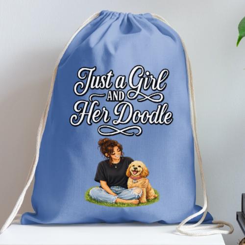 Just a Girl and Her Doodle | Dog Mom Design - Cotton Drawstring Bag