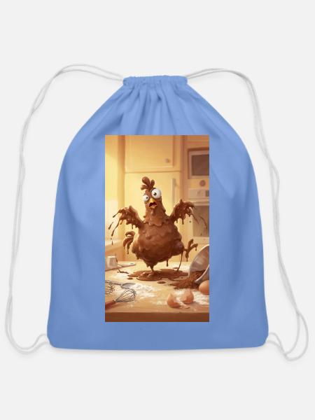 Choco Chick Chaos - Cotton Drawstring Bag - carolina blue