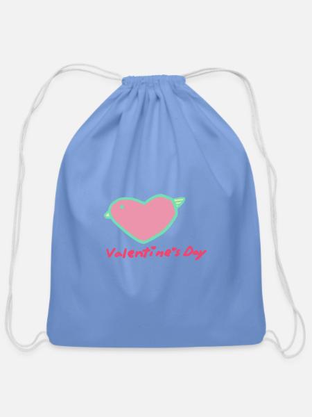 Bird Valentine - Cotton Drawstring Bag - carolina blue