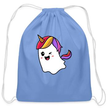 cute unicorn ghost - Cotton Drawstring Bag - carolina blue - Front