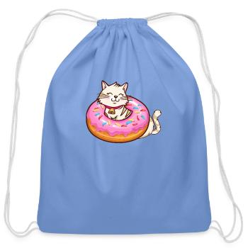 Cute Cat in a Donut Funny Doughnut Cat Donut Lover - Cotton Drawstring Bag - carolina blue - Front