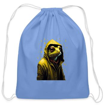 Punk Frog Wearing Rain Jacket - Cotton Drawstring Bag - carolina blue - Front