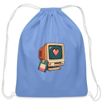 Pixel Heart on Vintage Computer - Cotton Drawstring Bag - carolina blue - Front