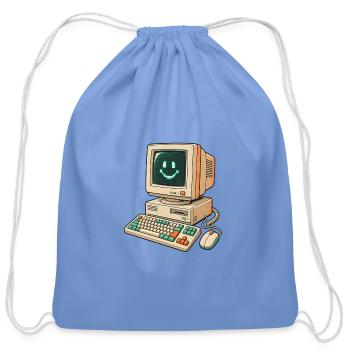Retro Pixel Smile Computer - Cotton Drawstring Bag - carolina blue - Front