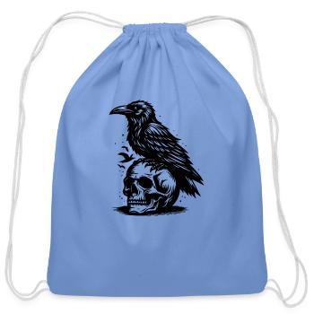 the raven and skull - Cotton Drawstring Bag - carolina blue - Front