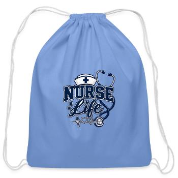 Nurse Life - Stethoscope Heartbeat Design - Cotton Drawstring Bag - carolina blue - Front