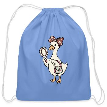 Rosy Bonnet Duck Mirror Charm - Cotton Drawstring Bag - carolina blue - Front