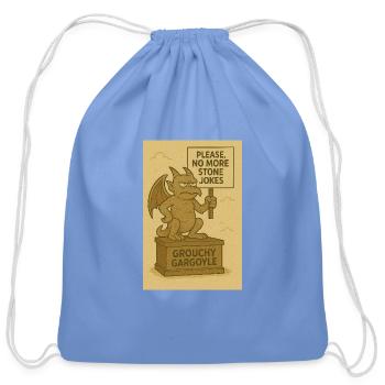 Grouchy Gargoyle Stone Humor Tee - Cotton Drawstring Bag - carolina blue - Front