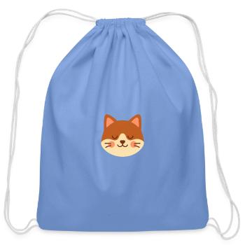 Minimal Cat Face – Cute Kitty - Cotton Drawstring Bag - carolina blue - Front