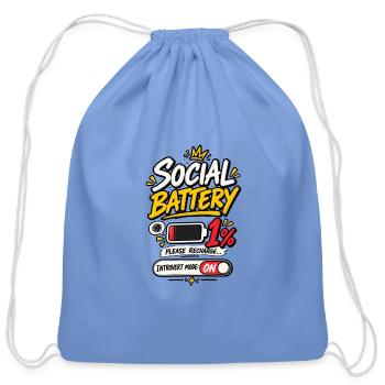 Social Battery 1% Introvert Mode On` - Cotton Drawstring Bag - carolina blue - Front