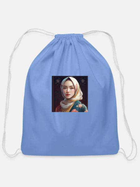 Beautiful corean girl - Cotton Drawstring Bag - carolina blue