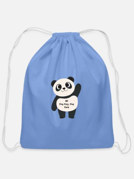 Panda – Stay Cozy, Stay Cute - Cotton Drawstring Bag - carolina blue