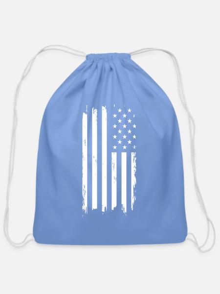 Grudge style American flag. Stars and stripes. - Cotton Drawstring Bag - carolina blue
