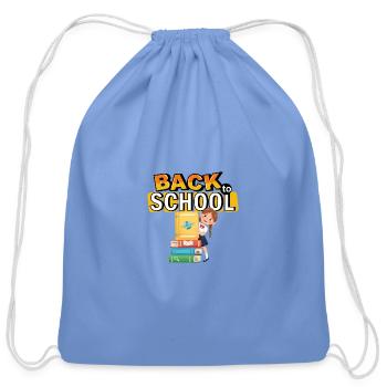 Back to School Bookstack Hero - Cotton Drawstring Bag - carolina blue - Front