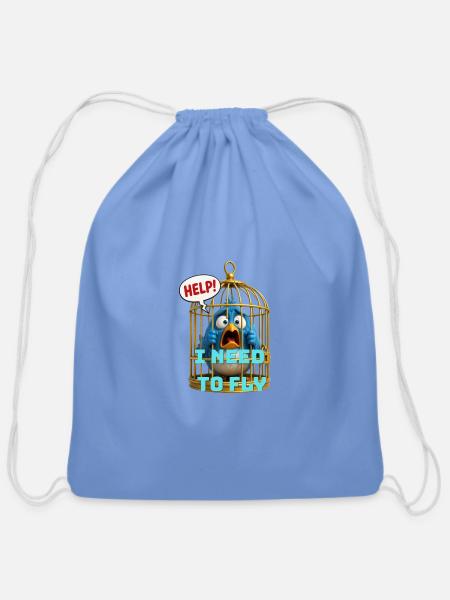 I Need to Fly – Cute Caged Bird Freedom Design - Cotton Drawstring Bag - carolina blue