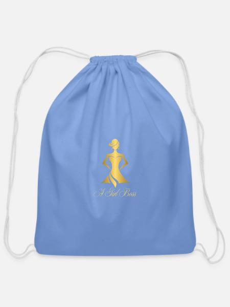 Gold Girl Boss Silhouette - Cotton Drawstring Bag - carolina blue