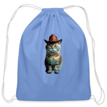 cowboy cat - funny cats, funny pets. - Cotton Drawstring Bag - carolina blue - Front