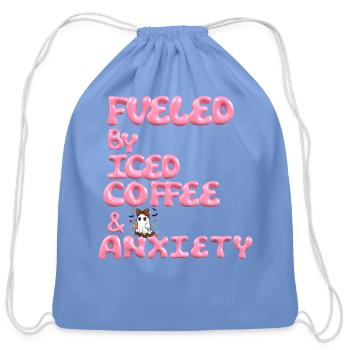 Fueled by Iced Coffee and Anxiety - Bubble Design - Cotton Drawstring Bag - carolina blue - Front