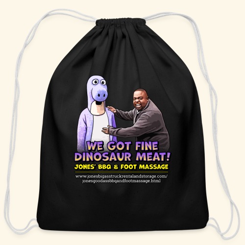 Dinosaur Meat design - Jones BBQ & Foot Massage - Cotton Drawstring Bag