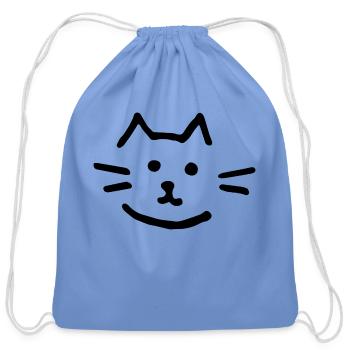 Cute Cat Doodle Drawing face - Cotton Drawstring Bag - carolina blue - Front