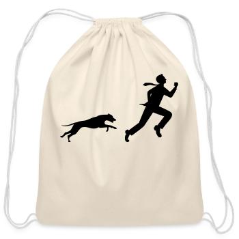man running away from dog - Cotton Drawstring Bag - natural - Front